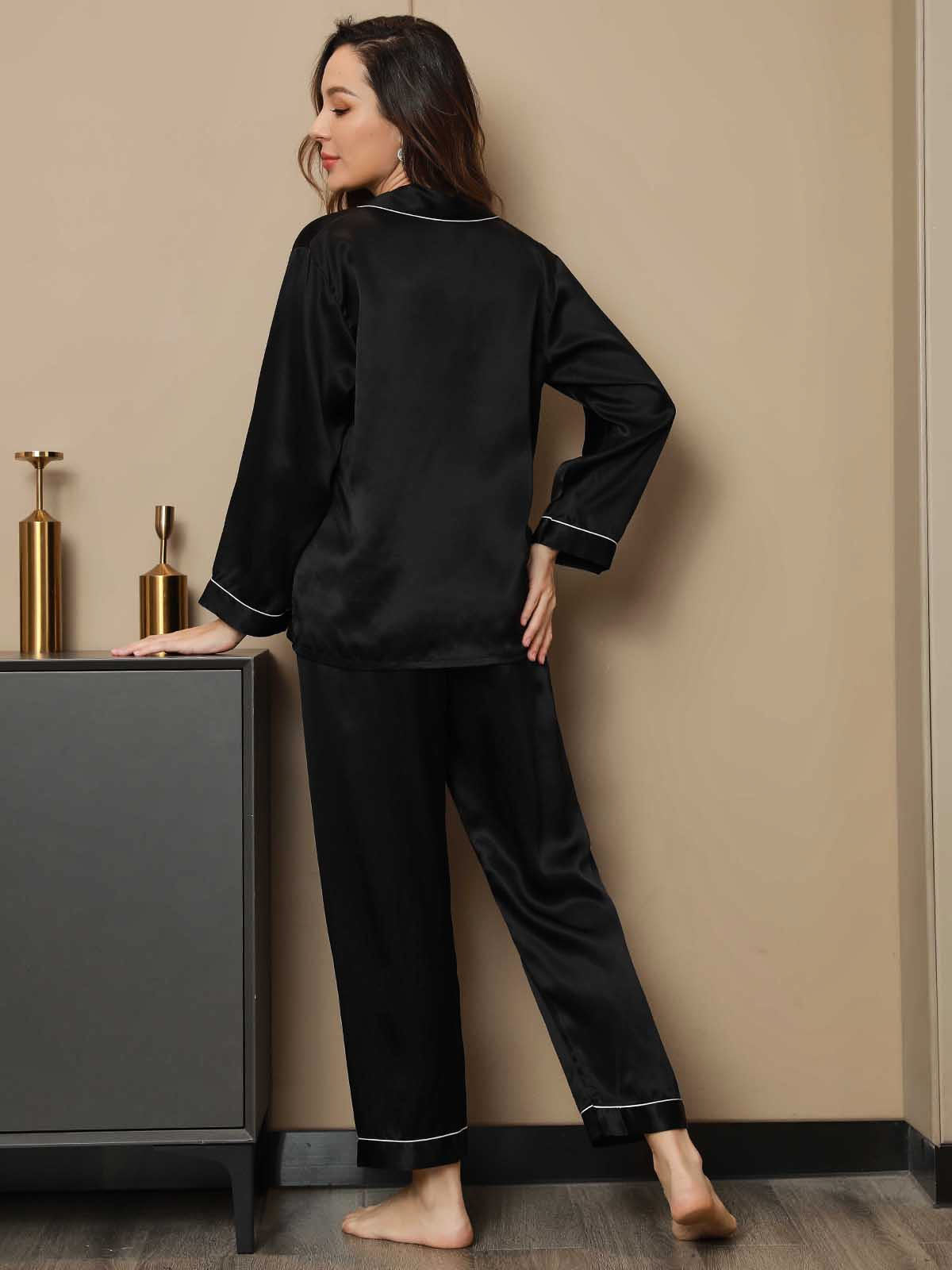 Women's Pure Silk Long Sleeve Notch Collar Pajamas Set
