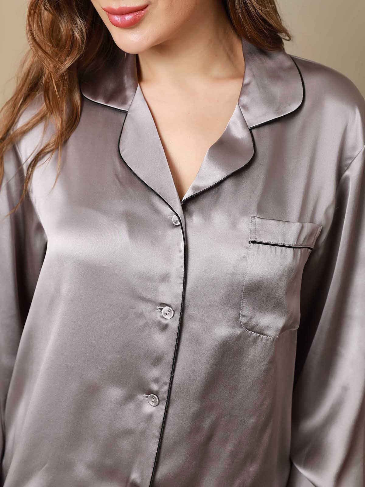 Women's Pure Silk Long Sleeve Notch Collar Pajamas Set