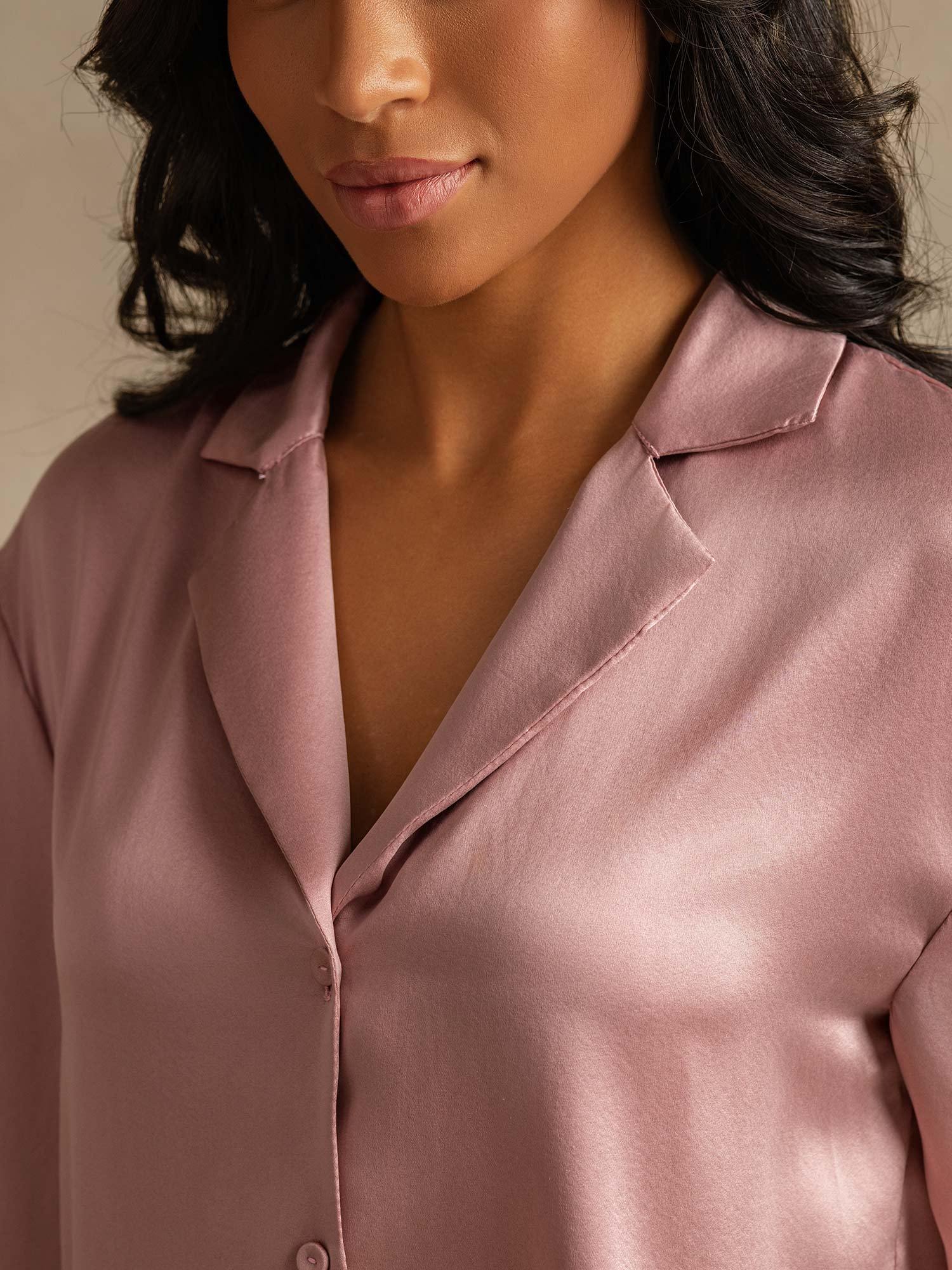 19Momme Women's Washable Silk Notch Collar Pajamas Set with Side Pockets