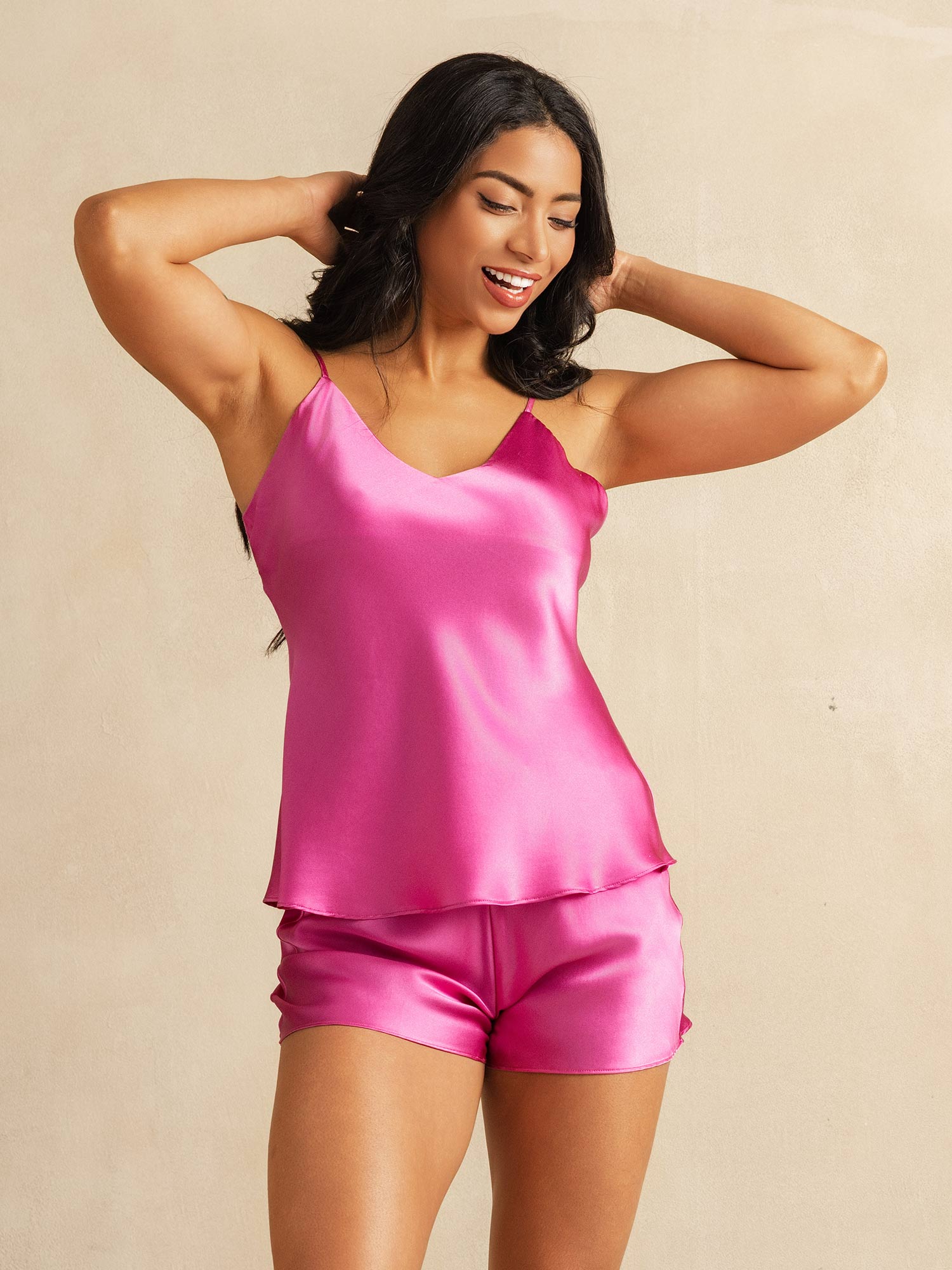 Pure Silk V Neck Above the Knee Camisole Set