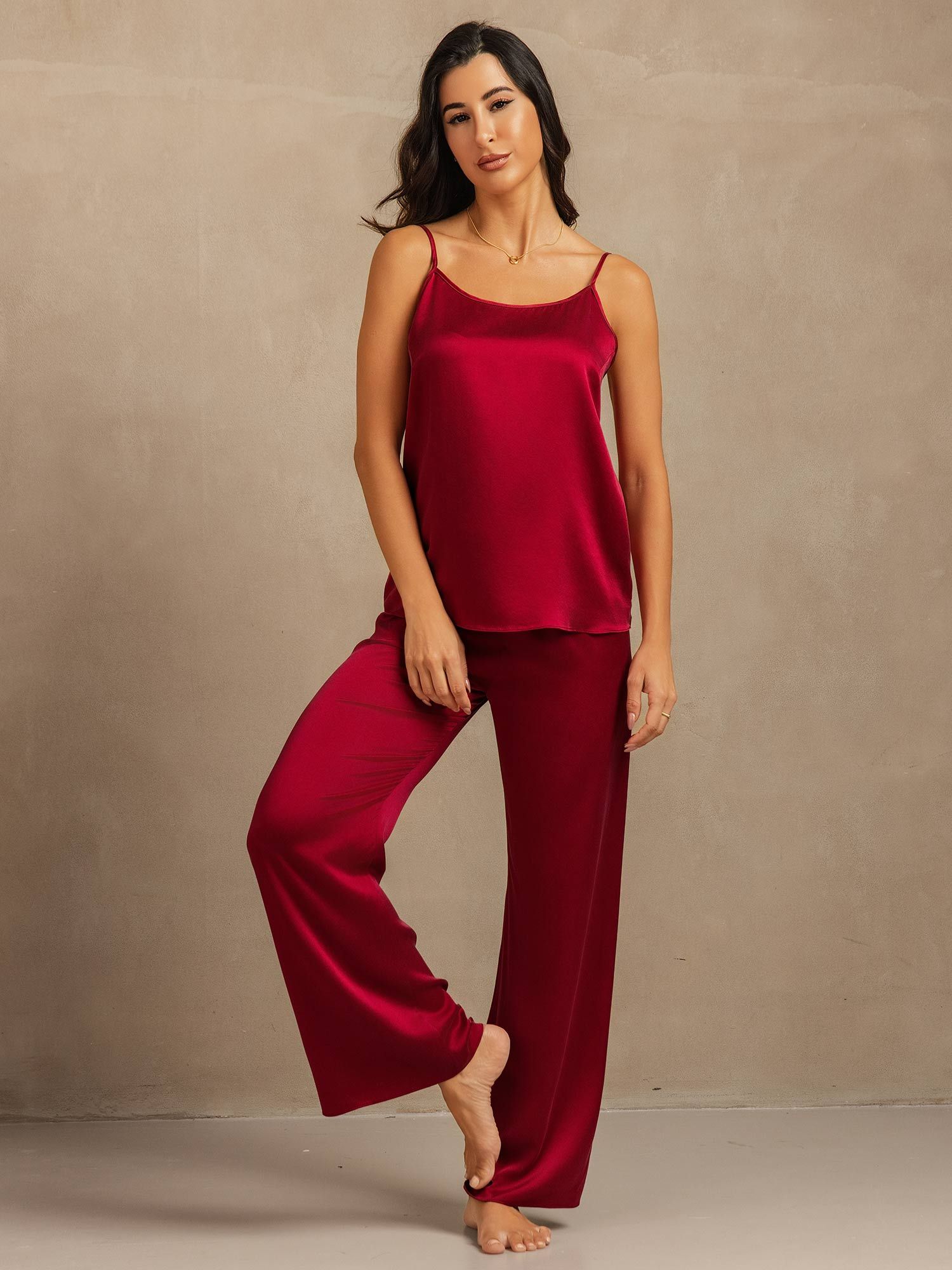 19Momme Washable Silk Spaghetti Strap Cami & Wide Leg Pants Set