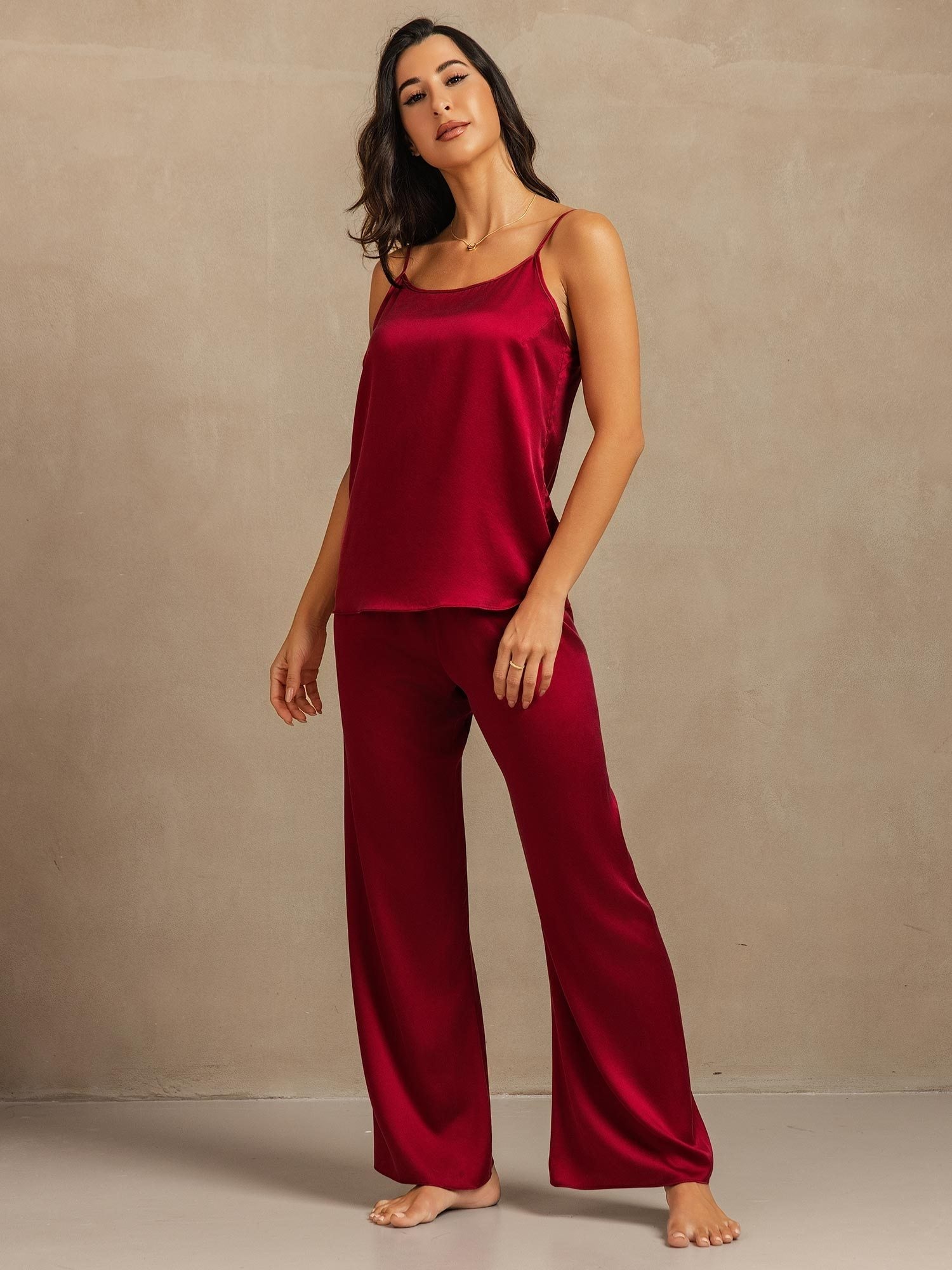 19Momme Washable Silk Spaghetti Strap Cami & Wide Leg Pants Set
