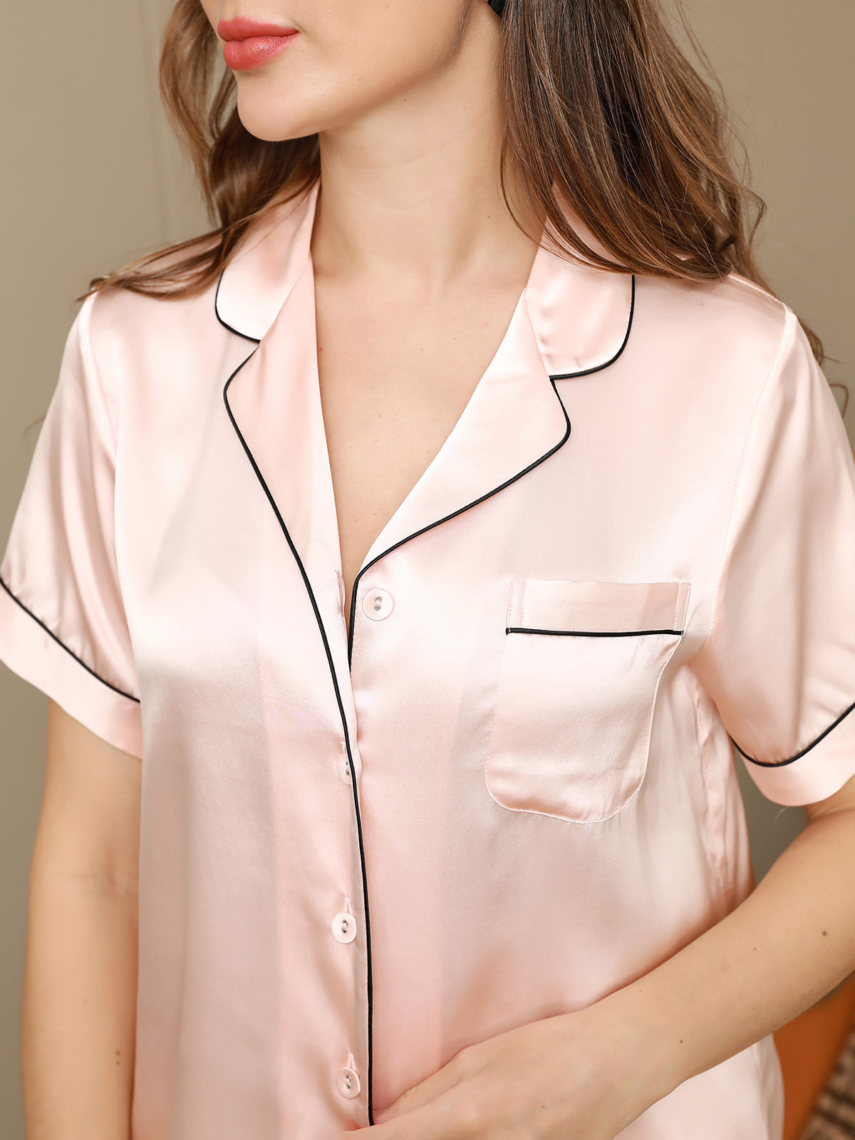 Women's Pure Silk Short Sleeve Notch Collar Pajamas Set