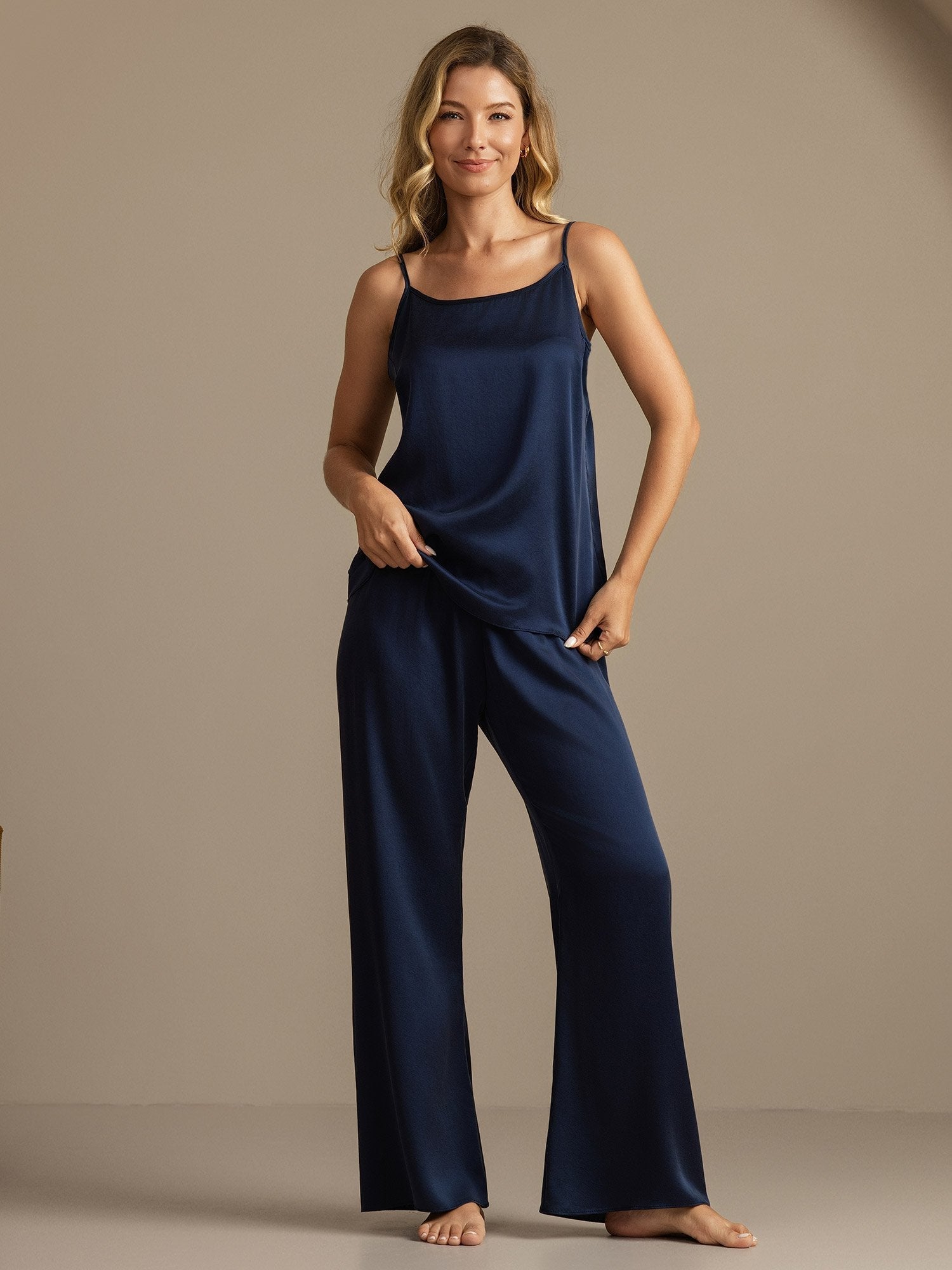 19Momme Washable Silk Spaghetti Strap Cami & Wide Leg Pants Set