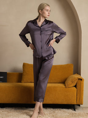Women's Pure Silk Long Sleeve Button Up Pajamas Set