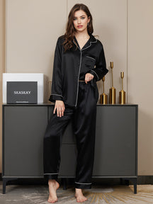 Women's Pure Silk Long Sleeve Button Up Pajamas Set