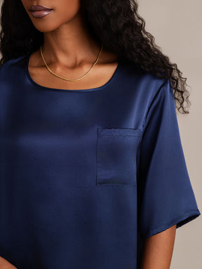 Women's Pure Silk Half Sleeve Round Neck Pajamas Set