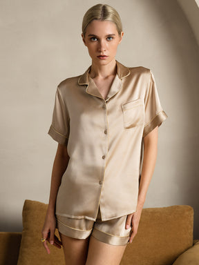 Women's Pure Silk Short Sleeve Notch Collar Pajamas Set