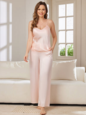 Pure Silk Spaghetti Strap V Neck Cami & Wide Leg Pants Set
