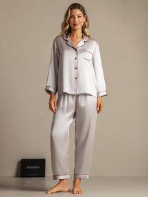 Women's Pure Silk Long Sleeve Notch Collar Pajamas Set