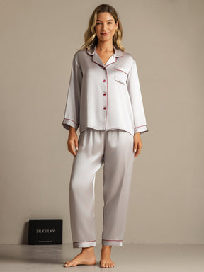 Women's Pure Silk Long Sleeve Notch Collar Pajamas Set