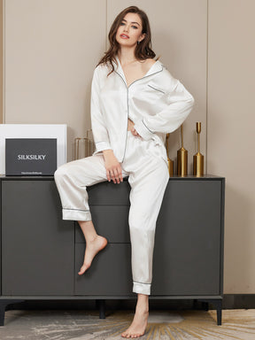 Women's Pure Silk Long Sleeve Button Up Pajamas Set