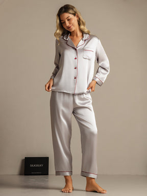 Women's Pure Silk Long Sleeve Notch Collar Pajamas Set