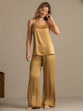 19Momme Washable Silk Spaghetti Strap Cami & Wide Leg Pants Set