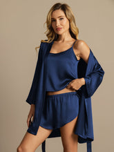 Pure Silk Belted Robe and Spaghetti Strap Camisole Set 3Pcs