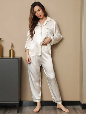 Women's Pure Silk Long Sleeve Notch Collar Pajamas Set