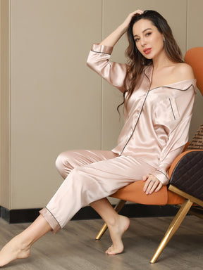 Women's Pure Silk Long Sleeve Notch Collar Pajamas Set