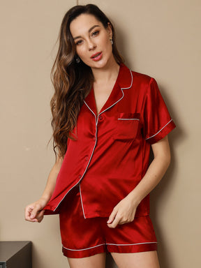 Women's Pure Silk Short Sleeve Notch Collar Pajamas Set
