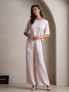 Women's Pure Silk Half Sleeve Round Neck Pajamas Set