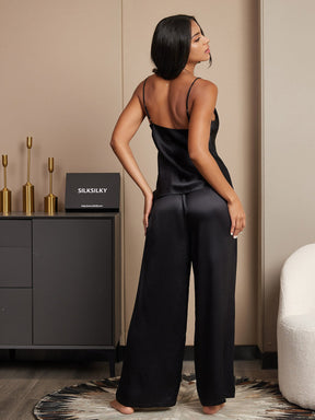 Pure Silk Spaghetti Strap V Neck Cami & Wide Leg Pants Set