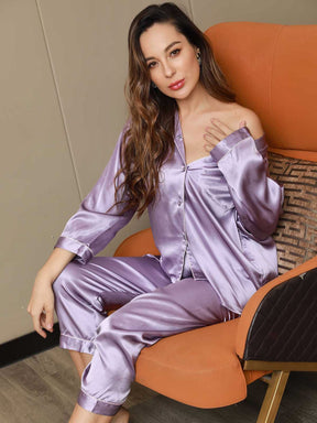 Women's Pure Silk Long Sleeve Notch Collar Pajamas Set