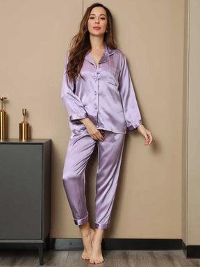 Women's Pure Silk Long Sleeve Notch Collar Pajamas Set