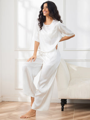Women's Pure Silk Half Sleeve Round Neck Pajamas Set