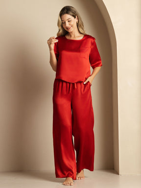Women's Pure Silk Half Sleeve Round Neck Pajamas Set