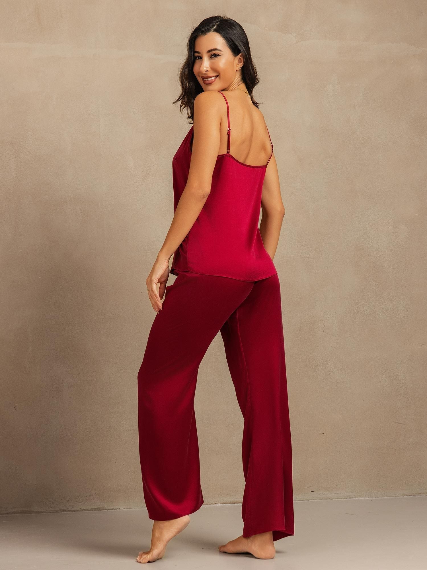 19Momme Washable Silk Spaghetti Strap Cami & Wide Leg Pants Set