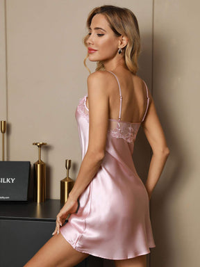 Pure Silk V-neck Nightgown with Lace Design