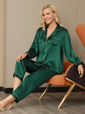 Women's Pure Silk Long Sleeve Notch Collar Pajamas Set
