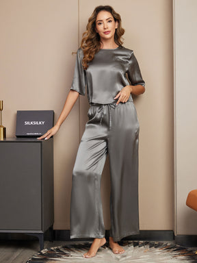 Women's Pure Silk Half Sleeve Round Neck Pajamas Set