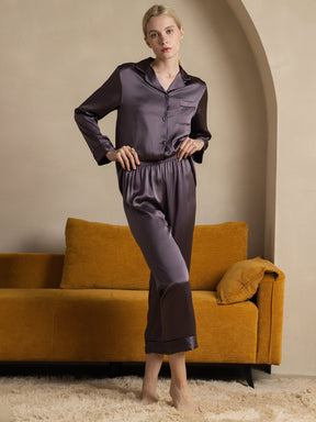 Women's Pure Silk Long Sleeve Button Up Pajamas Set