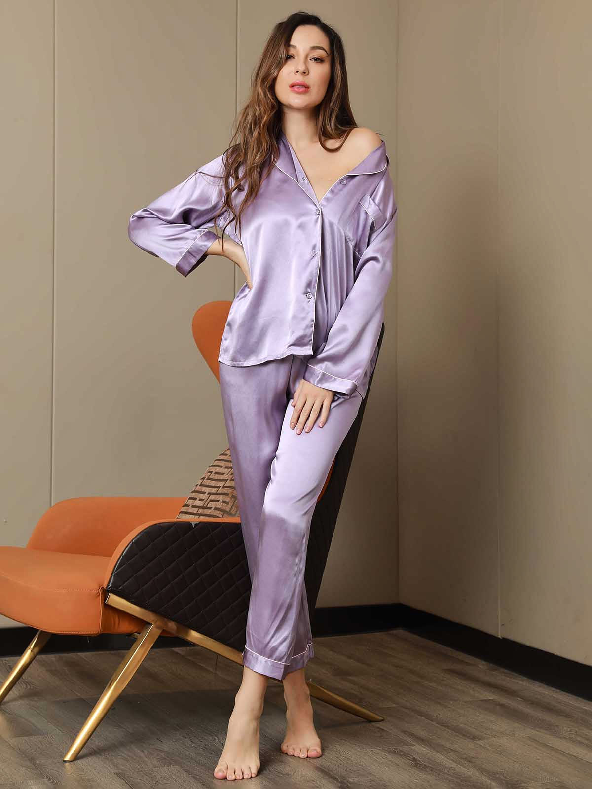 Women's Pure Silk Long Sleeve Notch Collar Pajamas Set