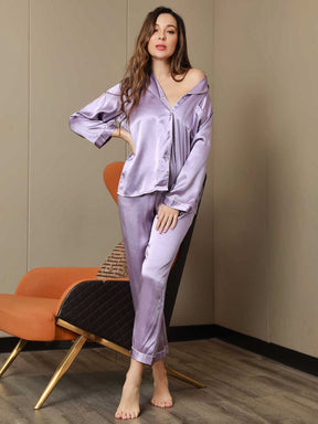 Women's Pure Silk Long Sleeve Notch Collar Pajamas Set