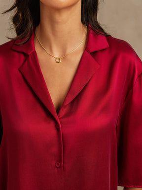 19Momme Women's Washable Silk Notch Collar Pajamas Set with Side Pockets