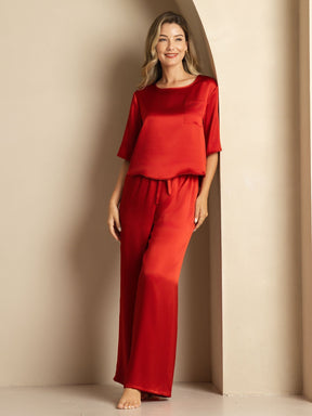 Women's Pure Silk Half Sleeve Round Neck Pajamas Set