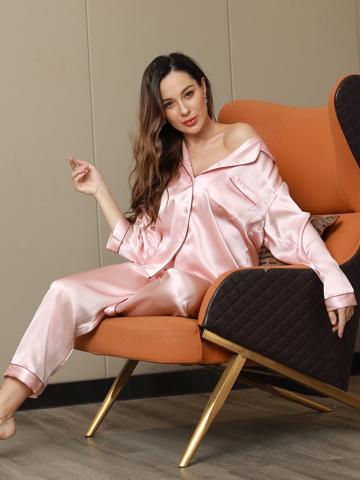 Women's Pure Silk Long Sleeve Notch Collar Pajamas Set