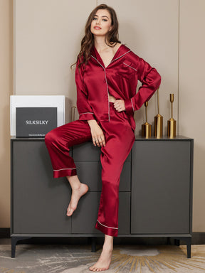 Women's Pure Silk Long Sleeve Button Up Pajamas Set