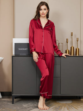 Women's Pure Silk Long Sleeve Button Up Pajamas Set
