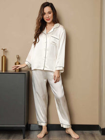 Women's Pure Silk Long Sleeve Notch Collar Pajamas Set