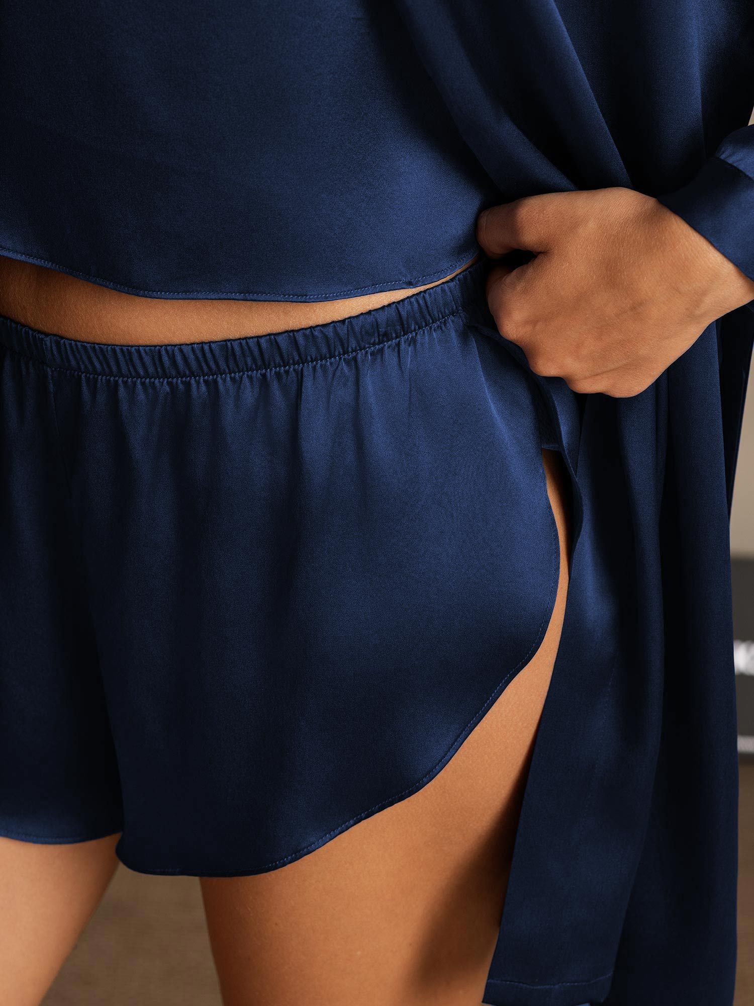 Pure Silk Belted Robe and Spaghetti Strap Camisole Set 3Pcs