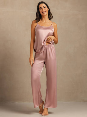 19Momme Washable Silk Spaghetti Strap Cami & Wide Leg Pants Set