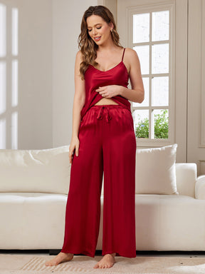 Pure Silk Spaghetti Strap V Neck Cami & Wide Leg Pants Set