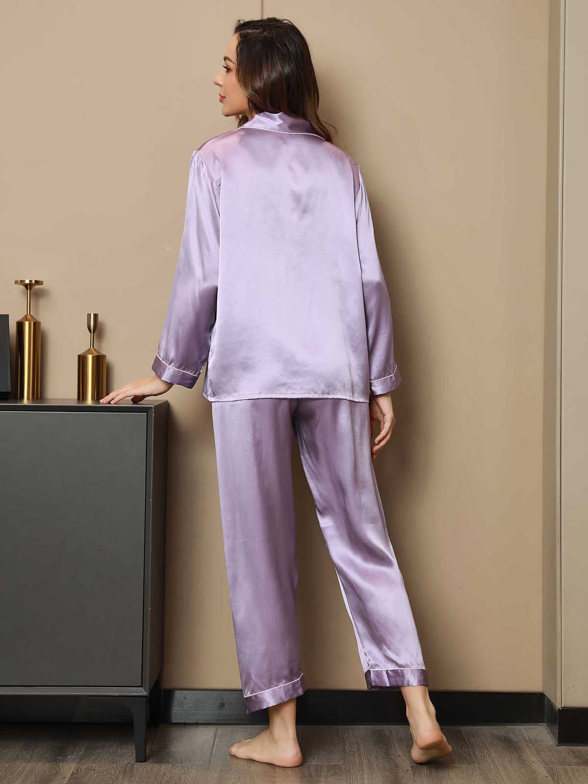 Women's Pure Silk Long Sleeve Notch Collar Pajamas Set