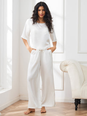 Women's Pure Silk Half Sleeve Round Neck Pajamas Set