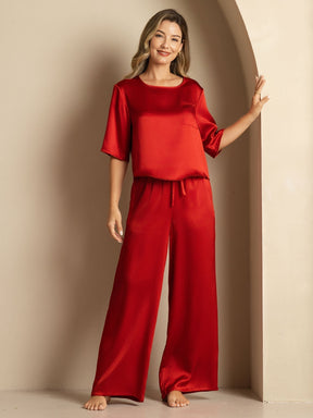 Women's Pure Silk Half Sleeve Round Neck Pajamas Set