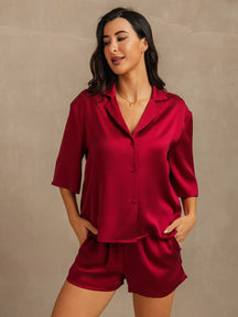 19Momme Women's Washable Silk Notch Collar Pajamas Set with Side Pockets
