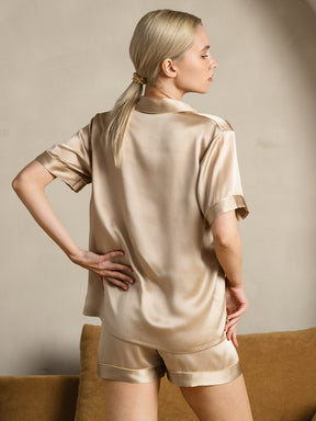 Women's Pure Silk Short Sleeve Notch Collar Pajamas Set