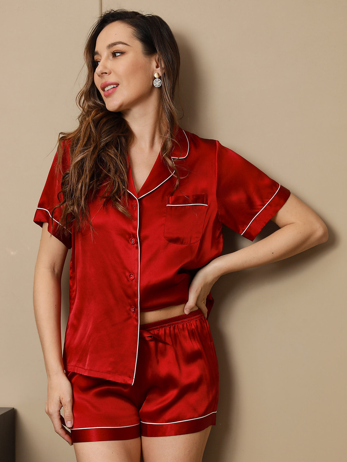 Women's Pure Silk Short Sleeve Notch Collar Pajamas Set